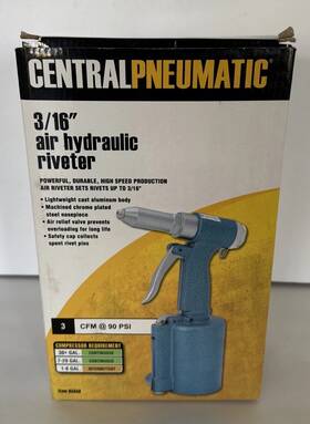 Central Pneumatic 792363934589 3/16 Inch Air Hydraulic Riveter Cfm 90 Psi Original Box Read