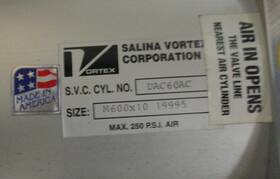 M600x10 Salina Vortex Dac60ac Pneumatic Air Cylinder 19995 250 Psi Max