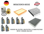 Engine Filter, Air 2 Cabin Filters & 7 Liters Motor Oilfor Mercedes. Fixed Price $393.33.