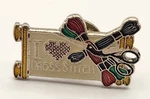 Love Cross Stitch Lapel Thread Scissors Heart Vintage Pinback Collectible. Fixed Price $8.00.