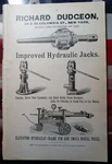 1898 Antique Tool Advertising Richard Dudgeon Hydraulic Jacks Railroad Nyc. Fixed Price $11.95.