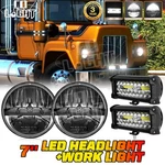 2X 7" Black Round Led Headlights Hi/lo Beam + Work Bar For Mack Truck. Fixed Price $100.95.